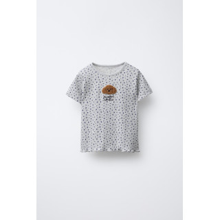 Футболка с рельефным узором и нашивкой в виде цветов и животного