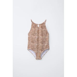 Купальник с животным принтом и вырезом, 6-14 лет