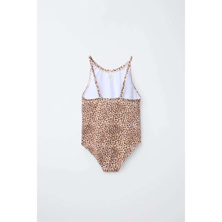 Купальник с животным принтом и вырезом, 6-14 лет