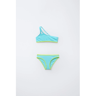 Купальник яркий для девочек 6-14 лет с асимметричным верхом и отделкой