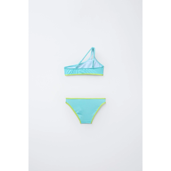 Купальник яркий для девочек 6-14 лет с асимметричным верхом и отделкой