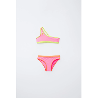 Купальник яркий для девочек 6-14 лет с асимметричным верхом и отделкой