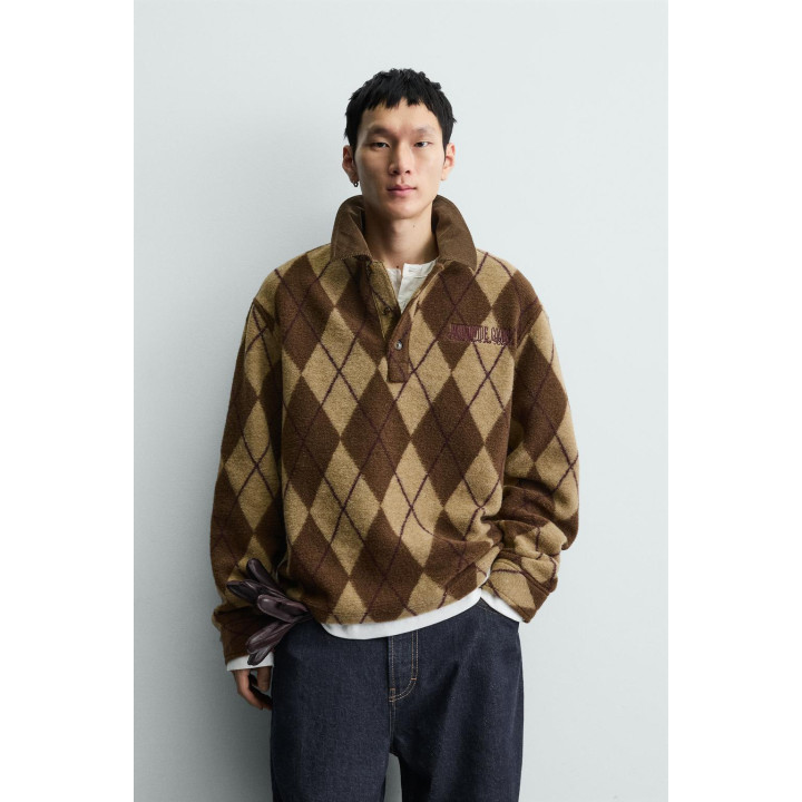 Поло с рельефным узором diamond jacquard