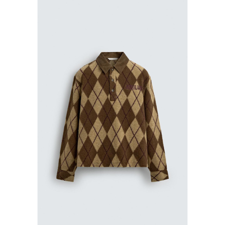 Поло с рельефным узором diamond jacquard