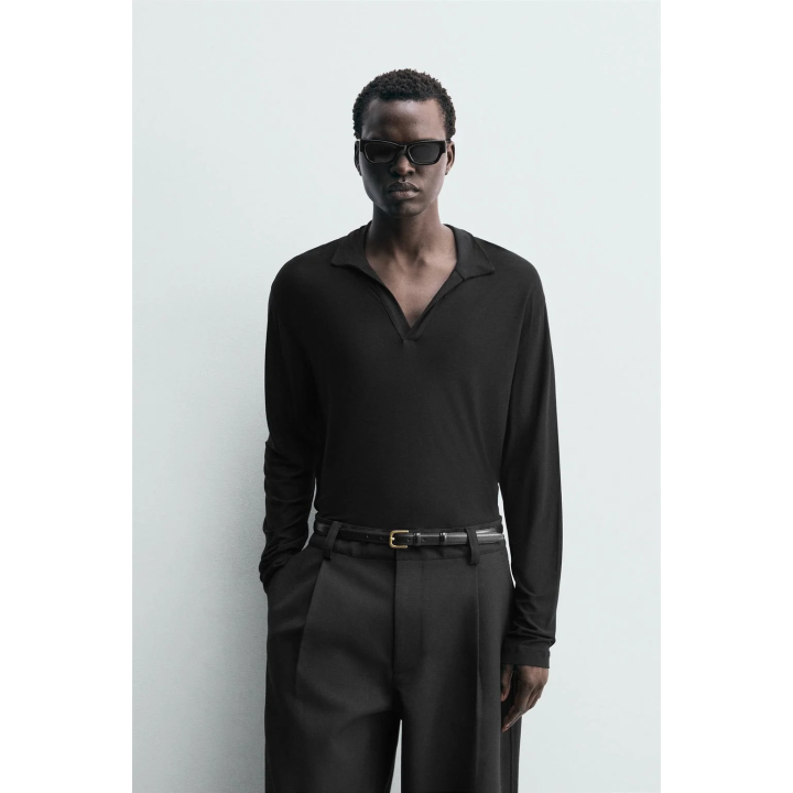 Поло из полупрозрачного ленселла с воротником