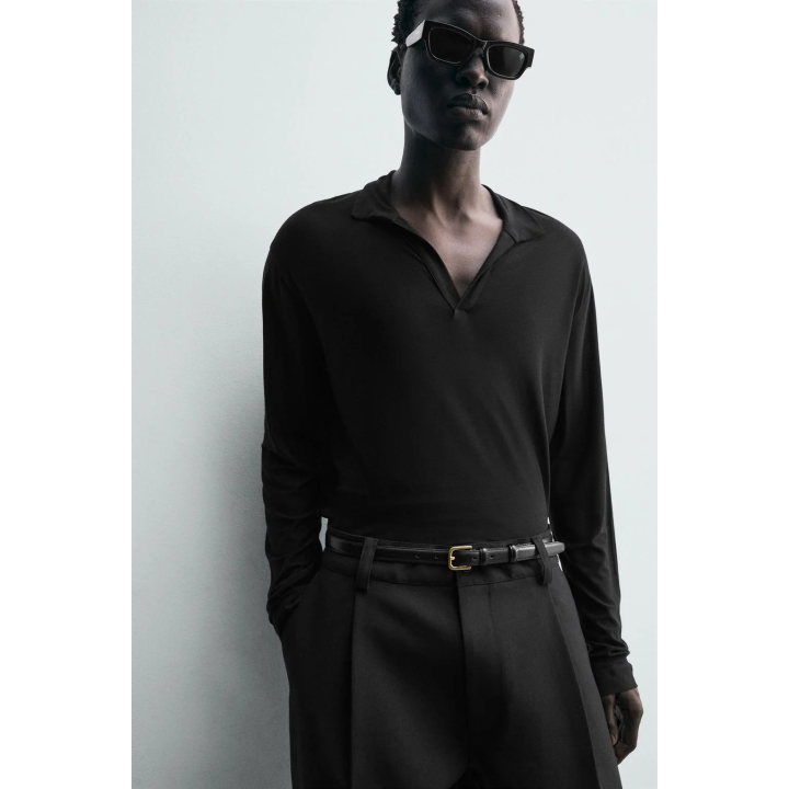 Поло из полупрозрачного ленселла с воротником