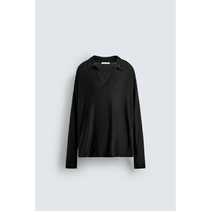 Поло из полупрозрачного ленселла с воротником