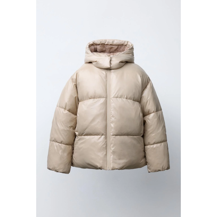 SHINY PUFFER JACKET WITH FAUX FUR LINING