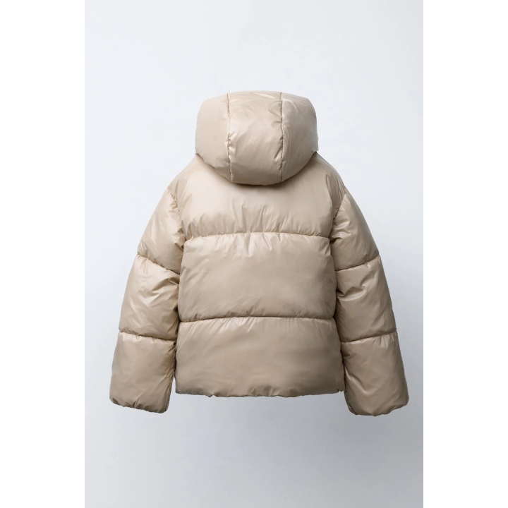 SHINY PUFFER JACKET WITH FAUX FUR LINING