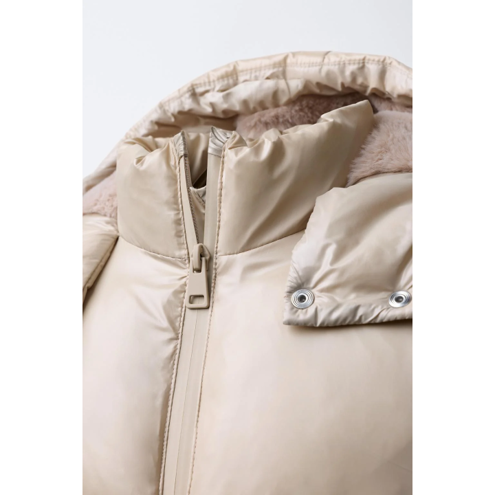SHINY PUFFER JACKET WITH FAUX FUR LINING