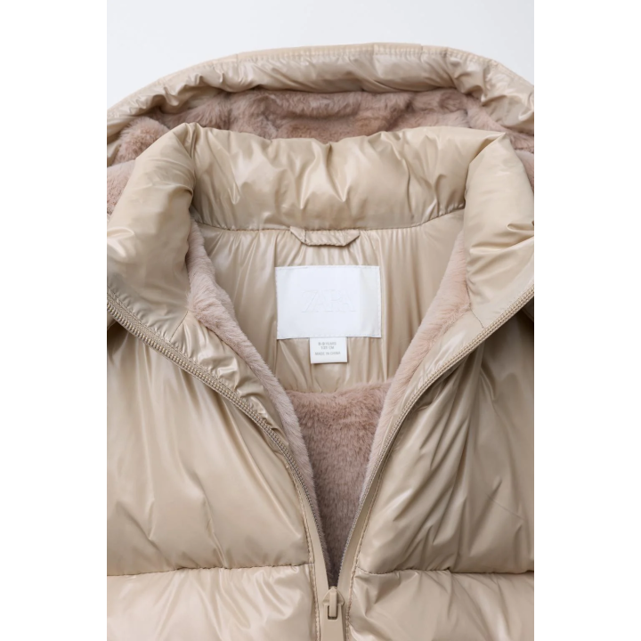 SHINY PUFFER JACKET WITH FAUX FUR LINING
