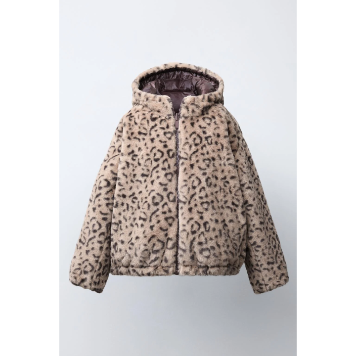 REVERSIBLE ANIMAL PRINT FAUX FUR JACKET