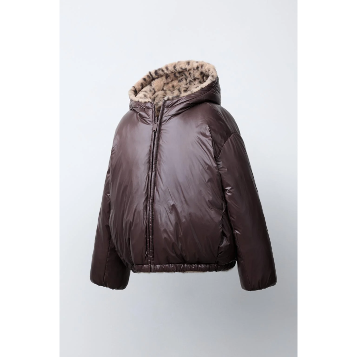 REVERSIBLE ANIMAL PRINT FAUX FUR JACKET