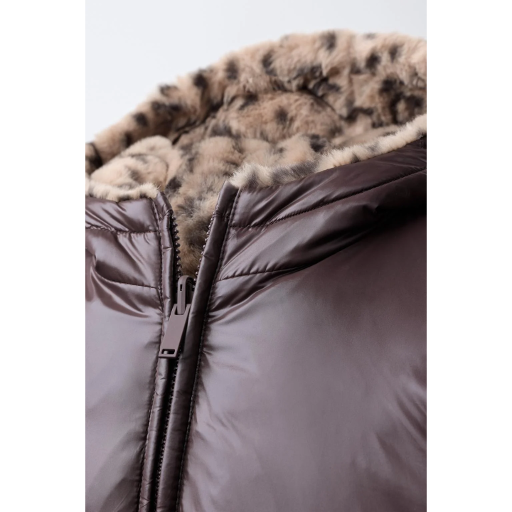 REVERSIBLE ANIMAL PRINT FAUX FUR JACKET