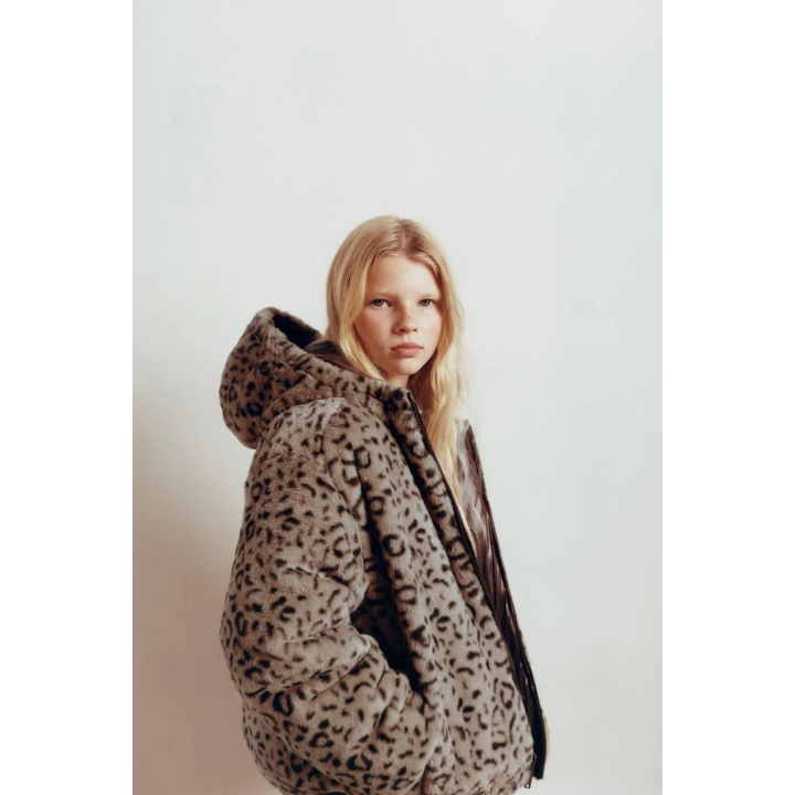 REVERSIBLE ANIMAL PRINT FAUX FUR JACKET