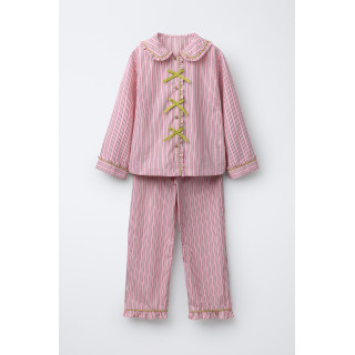 6-14 ЛЕТ/ПИЖАМА: РУБАШКА С БАНТИКАМИ И БРЮКИ В ПОЛОСКУ