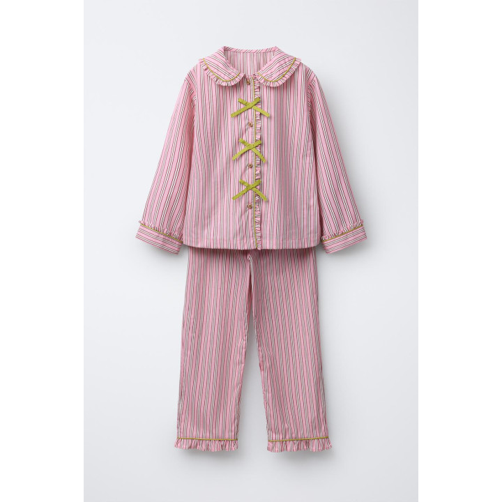 6-14 ЛЕТ/ПИЖАМА: РУБАШКА С БАНТИКАМИ И БРЮКИ В ПОЛОСКУ