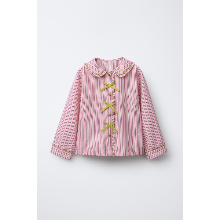 6-14 ЛЕТ/ПИЖАМА: РУБАШКА С БАНТИКАМИ И БРЮКИ В ПОЛОСКУ