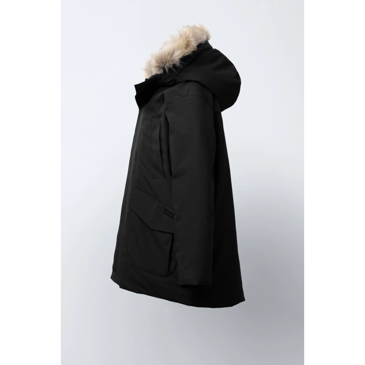 LONG 50% FEATHER AND 50% DOWN WATER-REPELLENT PUFFER JACKET WITH DETACHABLE FAUX FUR HOODIE