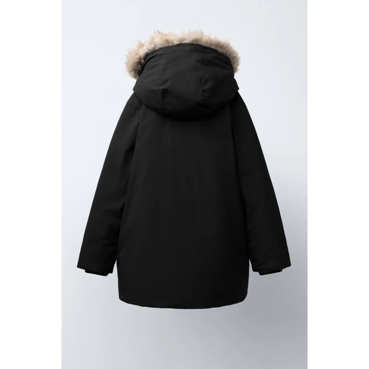 LONG 50% FEATHER AND 50% DOWN WATER-REPELLENT PUFFER JACKET WITH DETACHABLE FAUX FUR HOODIE