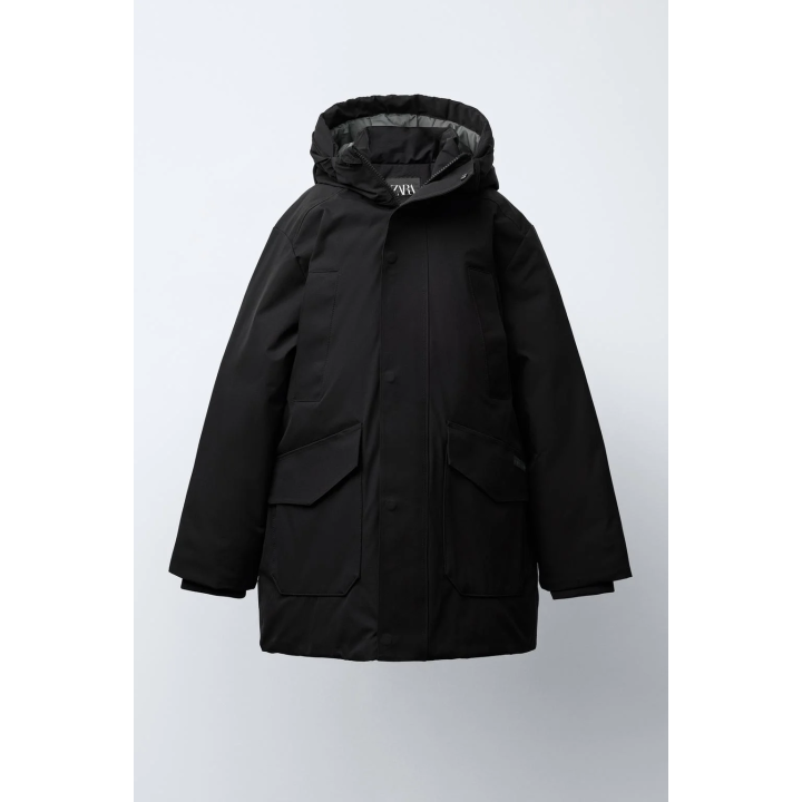 LONG 50% FEATHER AND 50% DOWN WATER-REPELLENT PUFFER JACKET WITH DETACHABLE FAUX FUR HOODIE