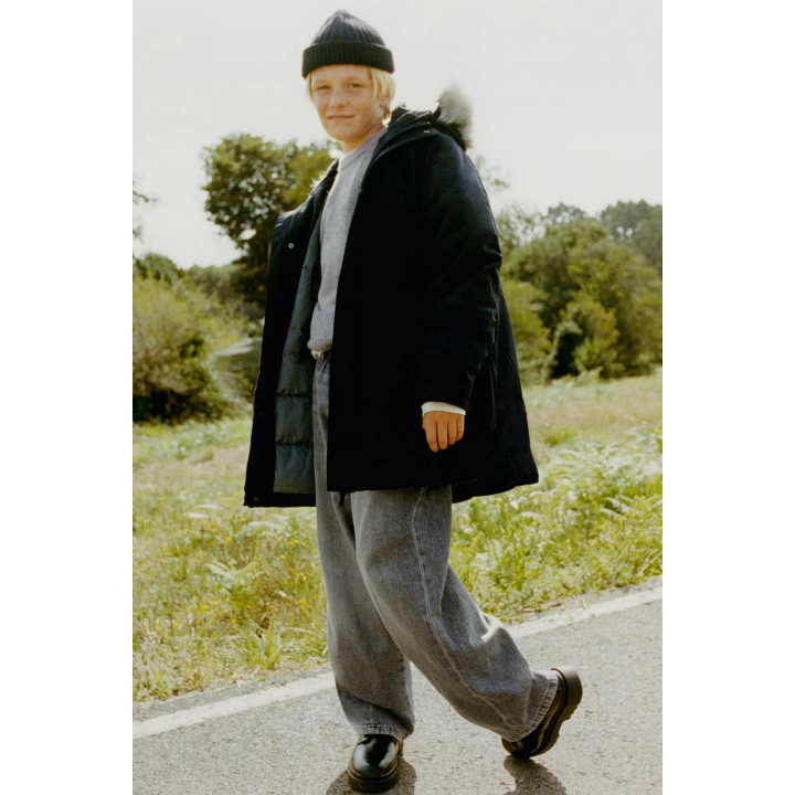 LONG 50% FEATHER AND 50% DOWN WATER-REPELLENT PUFFER JACKET WITH DETACHABLE FAUX FUR HOODIE