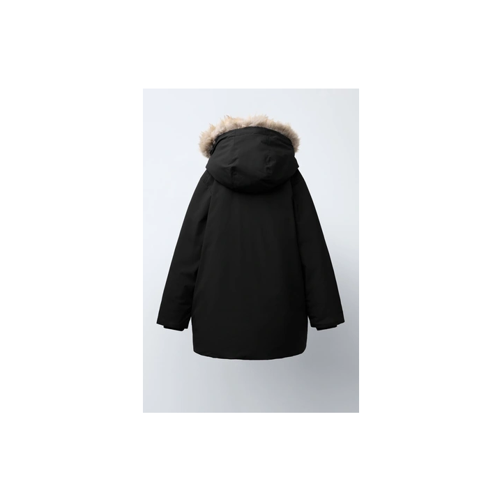 LONG 50% FEATHER AND 50% DOWN WATER-REPELLENT PUFFER JACKET WITH DETACHABLE FAUX FUR HOODIE