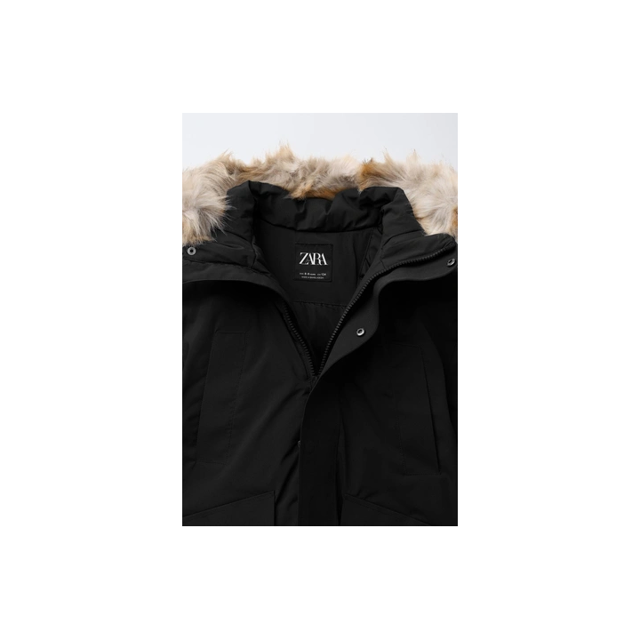 LONG 50% FEATHER AND 50% DOWN WATER-REPELLENT PUFFER JACKET WITH DETACHABLE FAUX FUR HOODIE