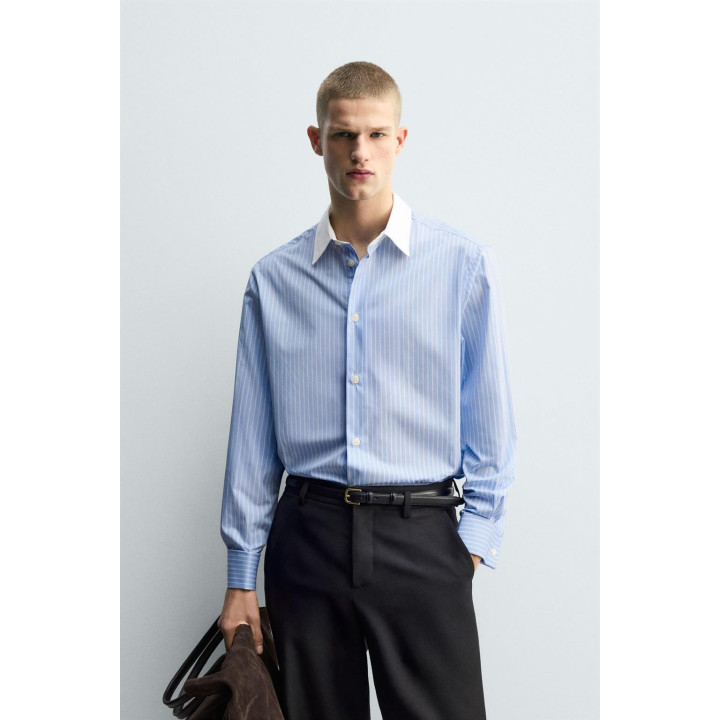 Рубашка в полоску с манжетами на запонках