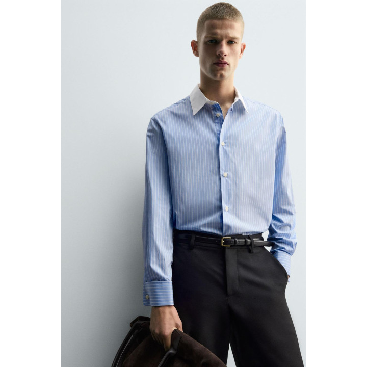 Рубашка в полоску с манжетами на запонках