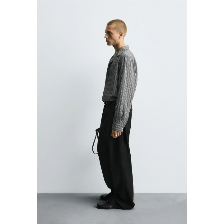 РУБАШКА СТРУЯЩЕГОСЯ ПОКРОЯ В ПОЛОСКУ С ЭФФЕКТОМ ЖАТОЙ ТКАНИ