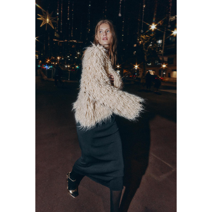 КАРДИГАН С БАХРОМОЙ И ЭФФЕКТОМ ВОРСА