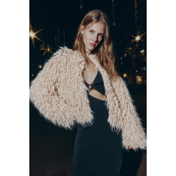 КАРДИГАН С БАХРОМОЙ И ЭФФЕКТОМ ВОРСА