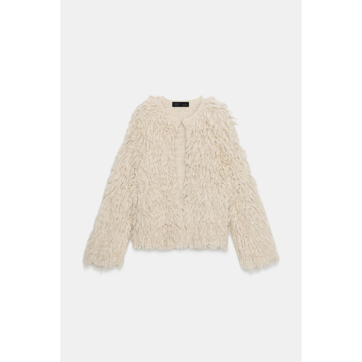 КАРДИГАН С БАХРОМОЙ И ЭФФЕКТОМ ВОРСА