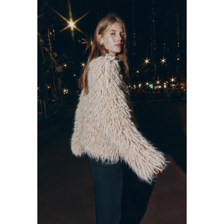 КАРДИГАН С БАХРОМОЙ И ЭФФЕКТОМ ВОРСА