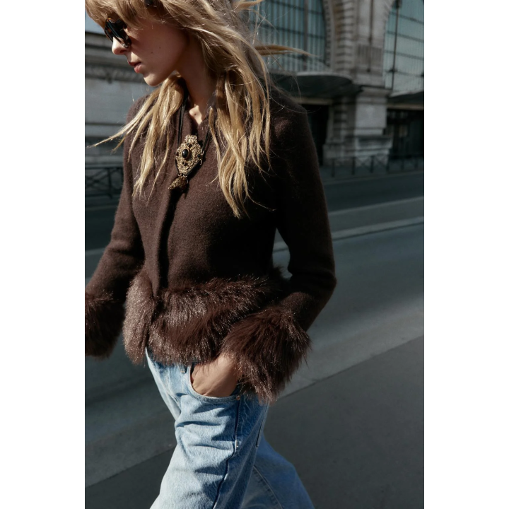 КАРДИГАН С КОМБИНИРОВАННЫМ ИСКУССТВЕННЫМ МЕХОМ