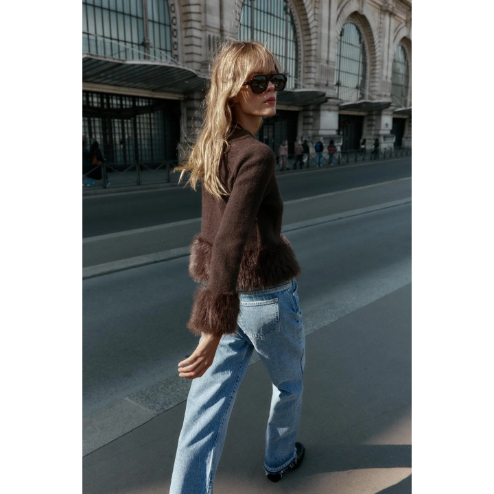 КАРДИГАН С КОМБИНИРОВАННЫМ ИСКУССТВЕННЫМ МЕХОМ