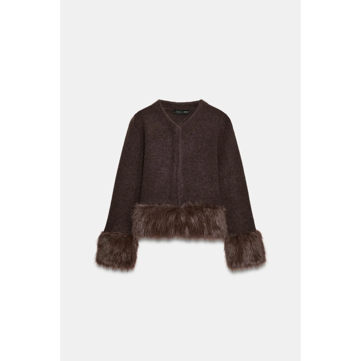 КАРДИГАН С КОМБИНИРОВАННЫМ ИСКУССТВЕННЫМ МЕХОМ