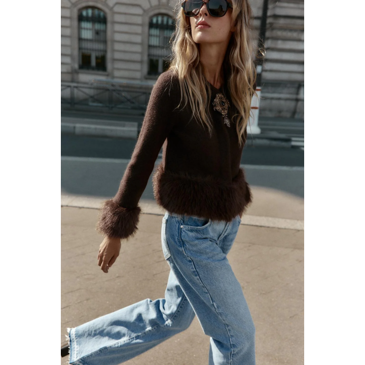 КАРДИГАН С КОМБИНИРОВАННЫМ ИСКУССТВЕННЫМ МЕХОМ