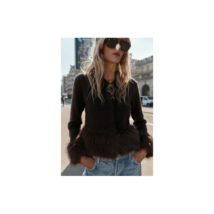 КАРДИГАН С КОМБИНИРОВАННЫМ ИСКУССТВЕННЫМ МЕХОМ