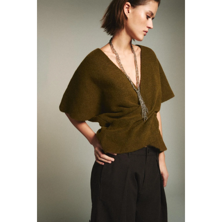 СВИТЕР С КОРОТКИМИ РУКАВАМИ И ДРАПИРОВКОЙ