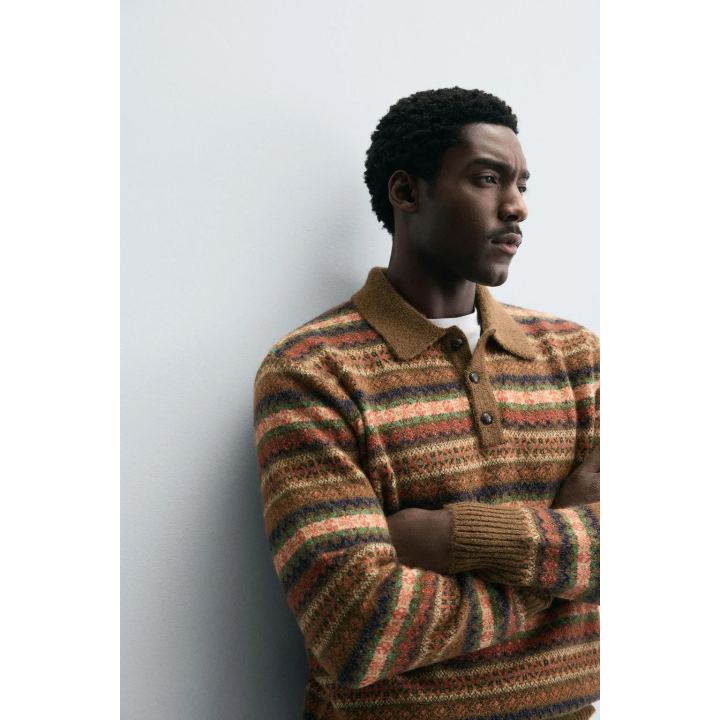 ТРИКОТАЖНОЕ ПОЛО ЖАККАРДОВОЕ ГЕОМЕТРИЧЕСКОЕ