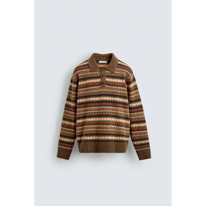 ТРИКОТАЖНОЕ ПОЛО ЖАККАРДОВОЕ ГЕОМЕТРИЧЕСКОЕ