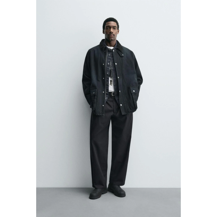 ДЖИНСОВАЯ КУРТКА С КОМБИНИРОВАННЫМ ВОРОТНИКОМ