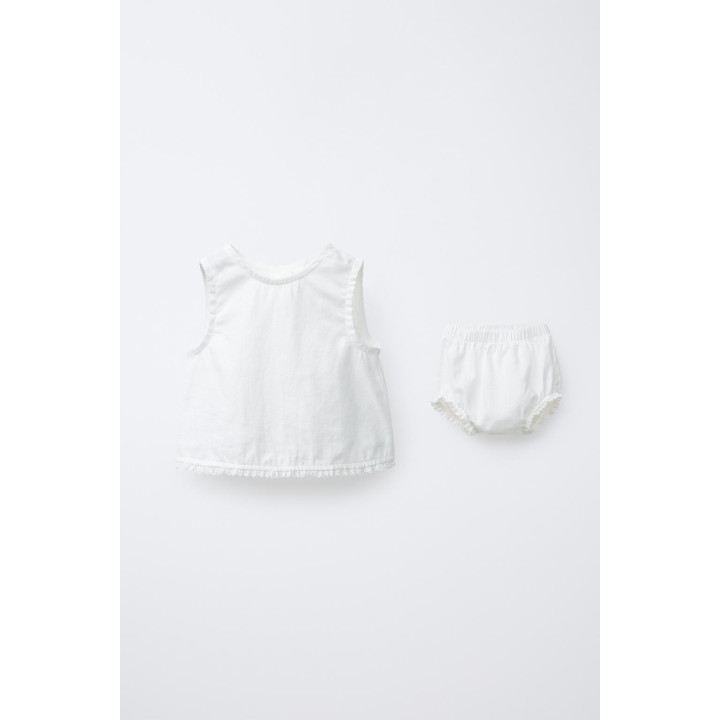 КОМПЛЕКТ ИЗ ТОПА И ТРУСОВ ИЗ СМЕСОВОГО ЛЬНА С КРУЖЕВОМ