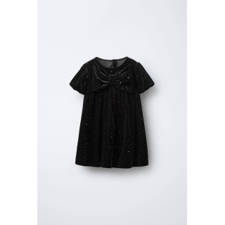 БАРХАТНОЕ ПЛАТЬЕ С БАНТОМ И БЛЁСТКАМИ