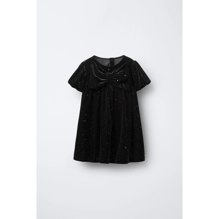 БАРХАТНОЕ ПЛАТЬЕ С БАНТОМ И БЛЁСТКАМИ