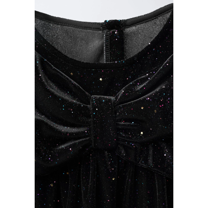 БАРХАТНОЕ ПЛАТЬЕ С БАНТОМ И БЛЁСТКАМИ