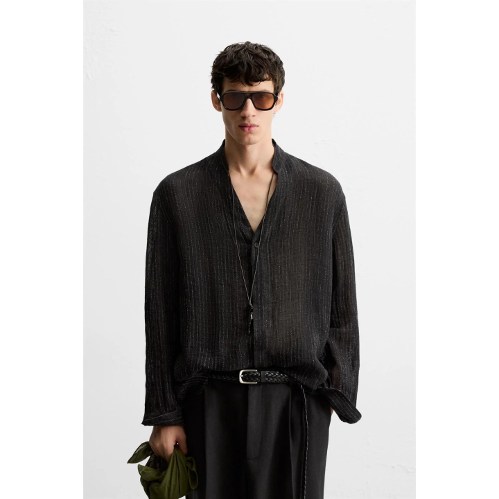 РУБАШКА ИЗ ПОЛУПРОЗРАЧНОЙ ТКАНИ С РЕЛЬЕФОМ