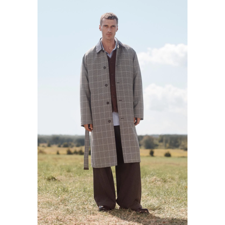 Пальто limited edition в клетку с деталями из кожи